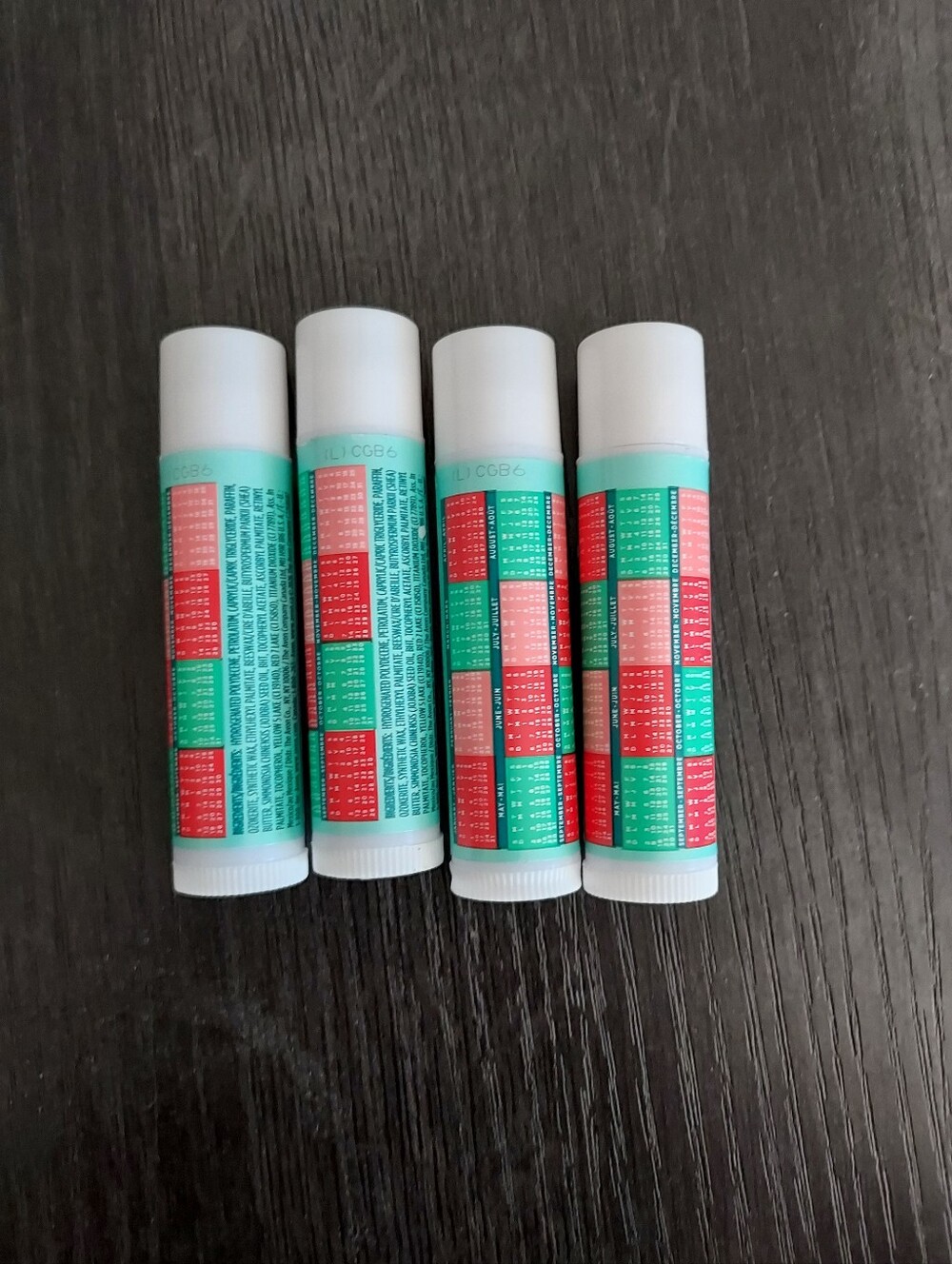 Avon Calendar Mint Green & Red Pattern Lip Balm Tubes - 4 Pack